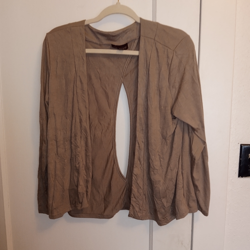 Apropos Slit Back Open Front Tan Cardigan L
